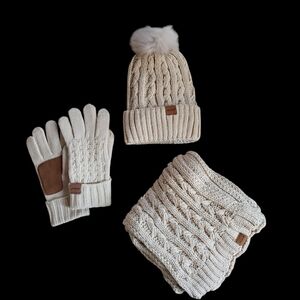 Elegant Cream Knit Women's Hat Set